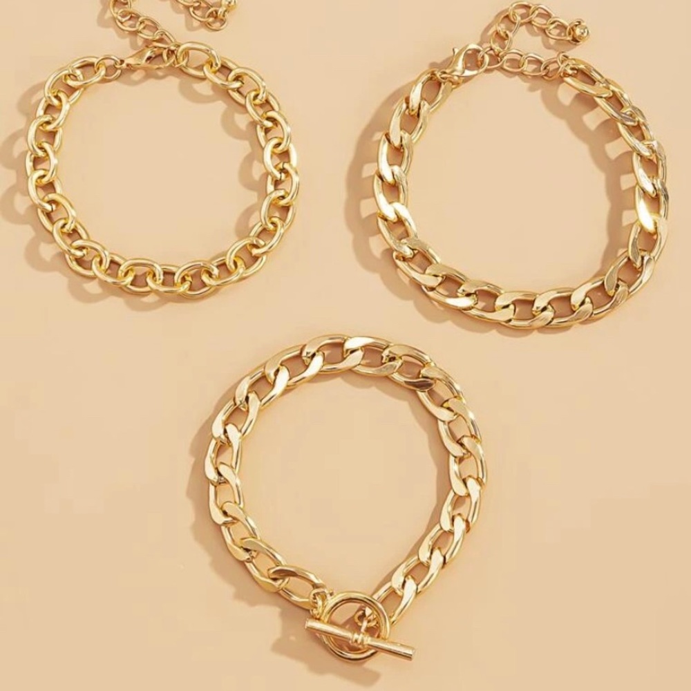 gold chain bracelet set of 3 - Picture 2 of 4